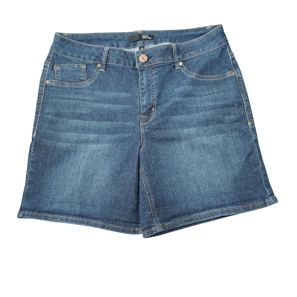 1822 Denim Women's Size 14 Medium Wash Stretch Mid Rise Jean Shorts Blue Bermuda